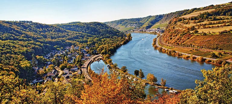A view down the Rhine river in autumn